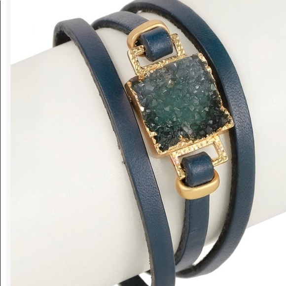 🔺4/$20Bundle & save‼️Black Leather&Drusy Bracelet - Picture 5 of 5